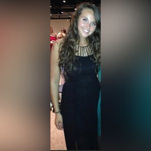 Jealous Tomato: Black and Gold sheer zip up maxi dress with 2 slits in the front